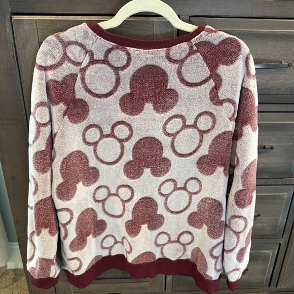 Disney Mickey Mouse Maroon & Cream Fleece Sweatshirt Women's Pullover XL - Picture 7 of 8